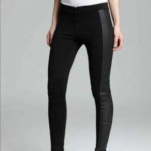 ALICE AND OLIVIA NWT BLACK REAL LEATHER SIDE PANEL ZIP FRONT STRETCH PANT…